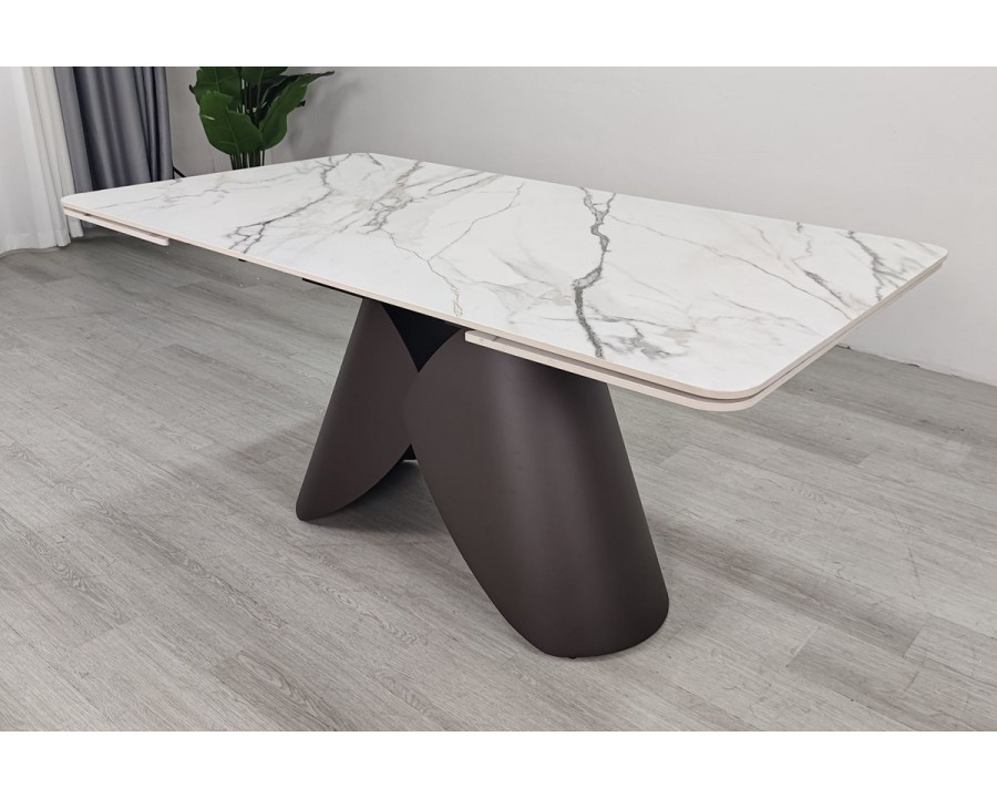 Стіл обідній розкладний AGNES CERAMIC 160(240)*90 білий позолочений мат/коричневий