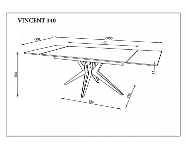 Стол обеденный раскладной VINCENT CERAMIC 140(200)*90 графит мат/черный