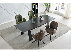 Стіл розкладний керамічний ARNOLD CERAMIC 180(240)*90 Wic dark grey мат / Чорний каркас