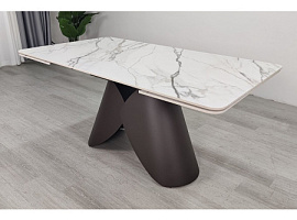 Стіл обідній розкладний AGNES CERAMIC 160(240)*90 білий позолочений мат/коричневий