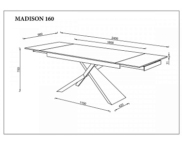 Стіл обідній розкладний MADISON CERAMIC 160(240)*90 чорний мат/чорний