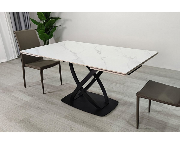 Стіл обідній розкладний HILDA CERAMIC 160(240)*90 білий мат/чорний