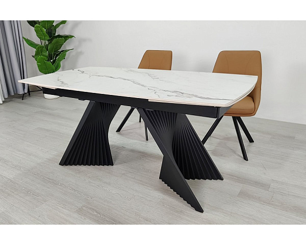 Стіл обідній розкладний EDMUND CERAMIC 160(240)*90 білий мат/чорний