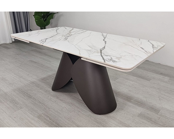 Стіл обідній розкладний AGNES CERAMIC 160(240)*90 білий позолочений мат/коричневий