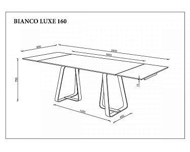 Стіл обідній розкладний BIANCO LUXE CERAMIC 160(240)*90 білий мат/білий+золото