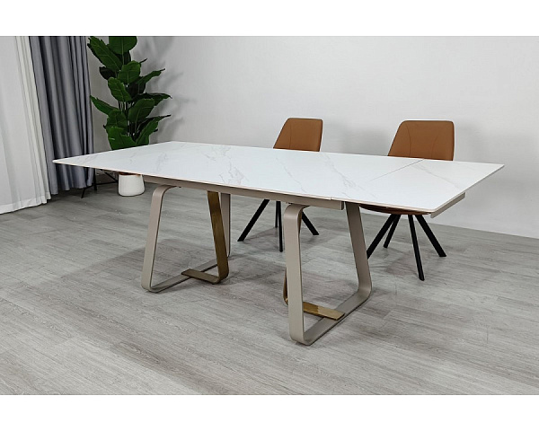 Стіл обідній розкладний BIANCO LUXE CERAMIC 160(240)*90 білий мат/білий+золото