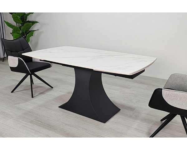 Стіл обідній розкладний GILBERT CERAMIC 160(240)*90 білий мат/чорний