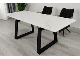 Стіл обідній розкладний BERNARD CERAMIC 140(200)*90 білий мат/чорний