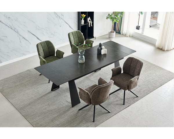 Стіл розкладний керамічний ARNOLD CERAMIC 180(240)*90 Wic dark grey мат / Чорний каркас