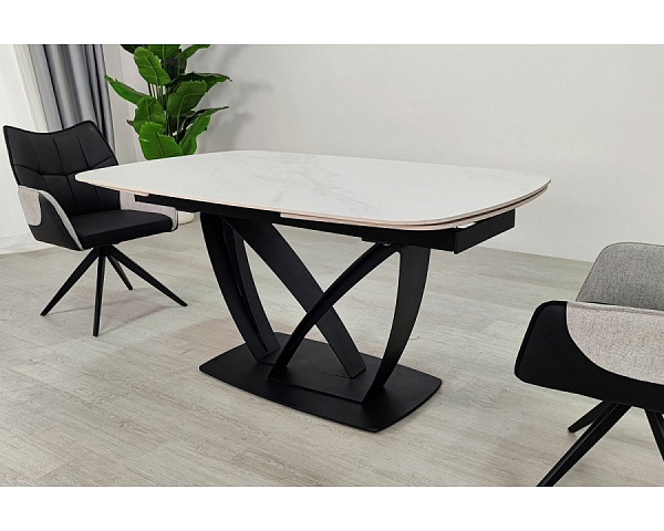 Стіл обідній розкладний TYLER CERAMIC 160(240)90 білий матчорний