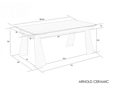 Стіл розкладний керамічний ARNOLD CERAMIC 180(240)*90 Wic dark grey мат / Чорний каркас